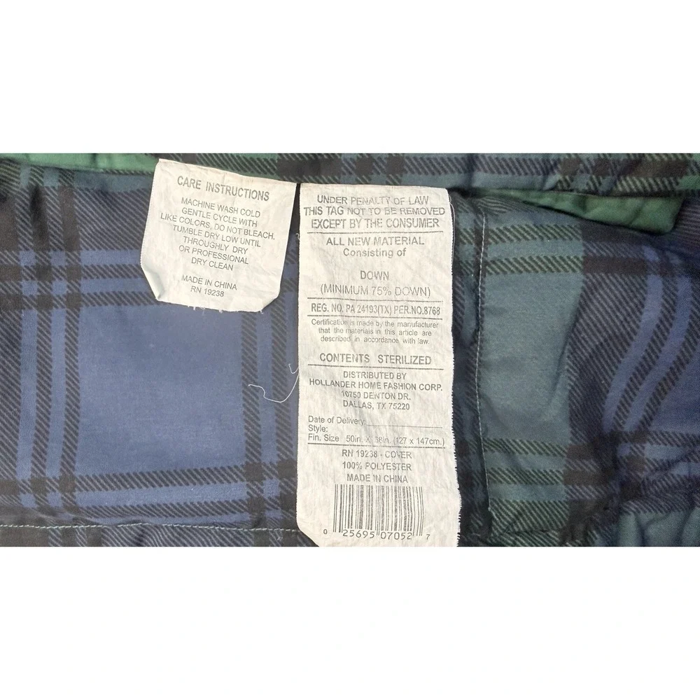 Hollander Throw Blanket Black Watch Plaid Down Feather Puffer Baffle Box